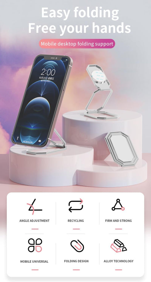 Phone Ring Holder Finger Kickstand Foldable Cell Phone Stand Upgraded 360°Rotation Metal Ring Grip Holder for Magnetic Car Mount Compatible with i...