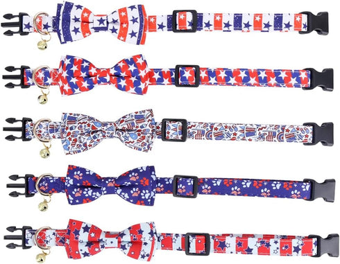 American Flag Dog Collar with Removable Cute Bow Tie Adjustable Patriotic 4th of July Pet Collars Independence Day Large...