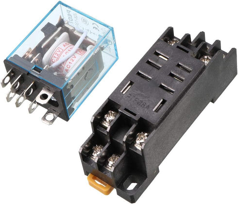 uxcell a13060500ux0313 AC 12V Coil 8 Pin 8 Pin 10A LY2J DIN Rail Electromagnetic Power Relay with Base, Black...
