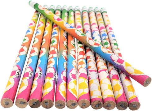 Fun Soccer Ball Print Colorful Pencils with Eraser Top (7.5" Standard size) Euro Football Design. #2 Lead. Unsharpened. Made of Wood. (24)...