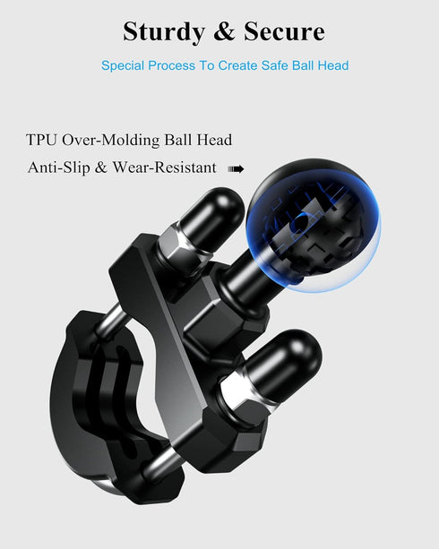 BRCOVAN Handlebar U-Bolt Mount Base with 1'' TPU Ball for Rails 0.5'' to 1.25'' in Diameter, Compatible with RAM Mounts B Size 1 inch Ball Double ...