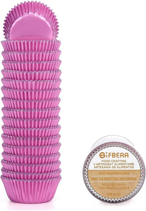 Gifbera Pink Foil Cupcake Liners Mini Size Muffin Baking Cups 300 Count, Pink...