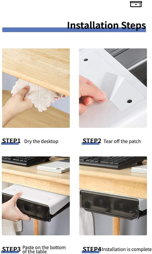Under Desk Drawer, Office Organizer, Storage Cabinet, Self-adhesive Organizer Box, Slide-out Cabinet, Desk Caddy Single Small (White)...