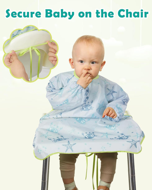 Lictin Coverall Baby Feeding Bib - Long Sleeve Bib Attaches and Fully Cover to Baby Highchair, Waterproof Weaning Bib Adjustable for Baby Toddler ...