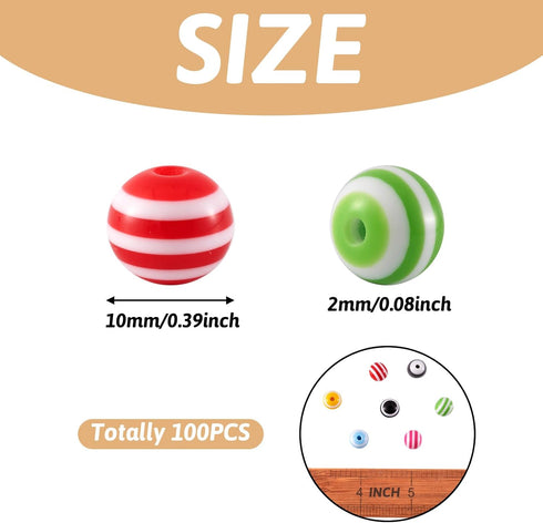 Cheriswelry 100pcs Round Rainbow Striped Acrylic Beads 10mm Chunky Ball Colorful Lined Striped Bubblegum Gumball Bead Spacers for DIY Jewelry Maki...