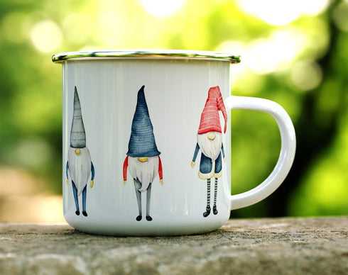 Winter Holiday Cozy Hygge Gnome Christmas Campfire Coffee Tea Hot Chocolate Mug, Stocking Stuffer Gift for Her Mom Friend, Enamel Outdoor Indoor C...