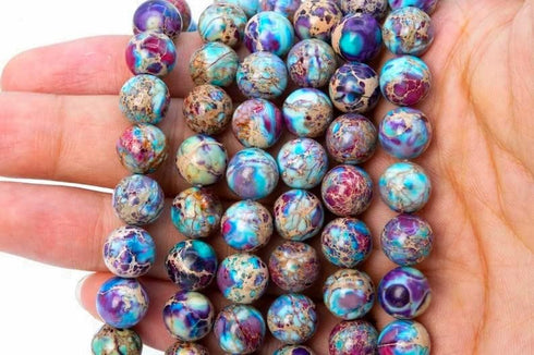 Zenkeeper 108 Pcs Sea Sediment Imperial Jasper Beads for Jewelry Making 8 MM Colorful Imperial Jasper Gemstones Loose Stone Beads...
