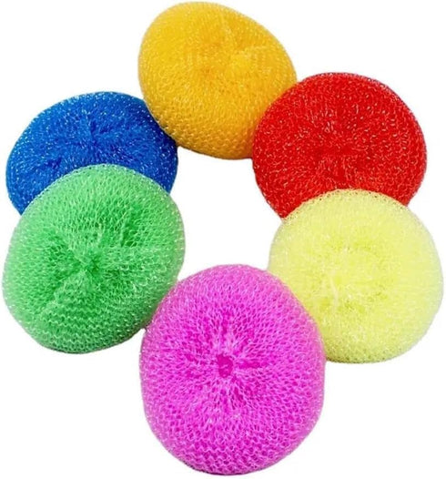 6Pcs Random Color Cleaning Ball Dish Cleaner Brush,Nylon Scouring Pads,Non Scratch Round Plastic Dish Scrubbers, Mesh Scourers Poly Mesh Scouring ...