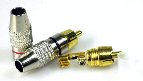4Pcs RCA Plugs Speaker Plugs, Gold Plated RCA Plug Solderless Male Plug Screws Audio Video in-Line Jack Cable Connector Adapter 2Pcs Black and 2Pc...