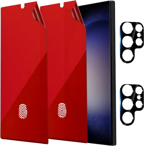 2 Pack Anti-Blue Privacy Screen Protector for Samsung Galaxy S23 Ultra Anti-Spy Soft Red Film Support Finger Unlock 6.8 inch + 2 Pack Camera Lens ...