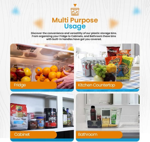 Refrigerator Organizer, Food Pantry Storage and Storage Box with Hollow Out Handles, Clear Plastic Storage Cabinet, BPA Free, Multi-Size Storage S...