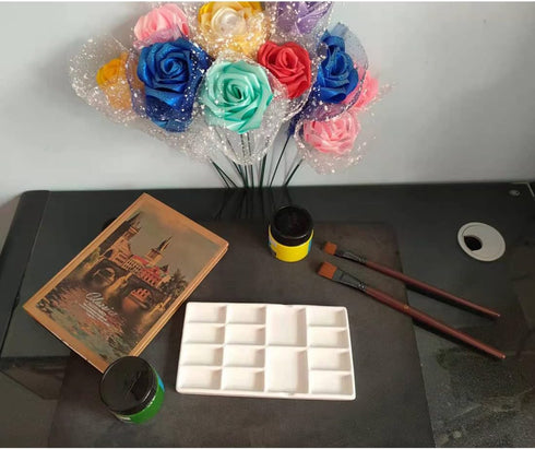14 Wells Ceramic Artist Paint Palette - 8 Inch Porcelain Watercolor Painting Palette Ceramic Mixing Tray for Painters...