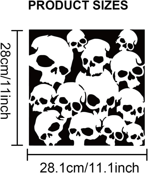 Skull Pattern Stencils 11.8×11.8inch Large Scary Skull Template with Paint Brush Halloween Theme Skeleton Drawing Stencil for DIY Projects Crafts ...