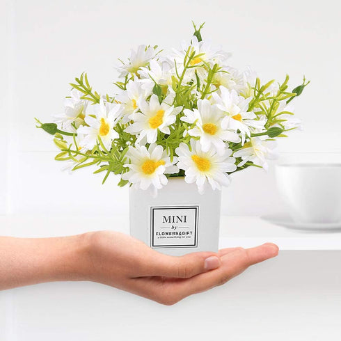 AIFUSI Artificial Flowers, Faux Flowers in Vase Small White Daisy Decor Mini Silky Artificial Daisies Fake Plant Flower Decor for Home Decor Indoo...