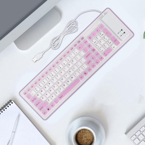Foldable Silicone Keyboard, 103 Keys Wired Bluetooth Waterproof Rollup Keyboard, Mute Flexible Soft Rubber Keyboard, Space Saving, for PC Notebook...