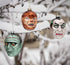 Archie McPhee Set of 3 Monsters Blown Glass Christmas Ornaments! - Dracula, Werewolf Frankenstein, Skeleton Color...