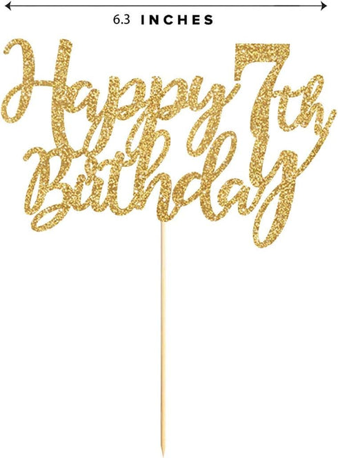 Gold Glitter Happy 7th birthday cake topper, Gold 7 years old birthday party decorations, girl or boy birthday cake toppers...