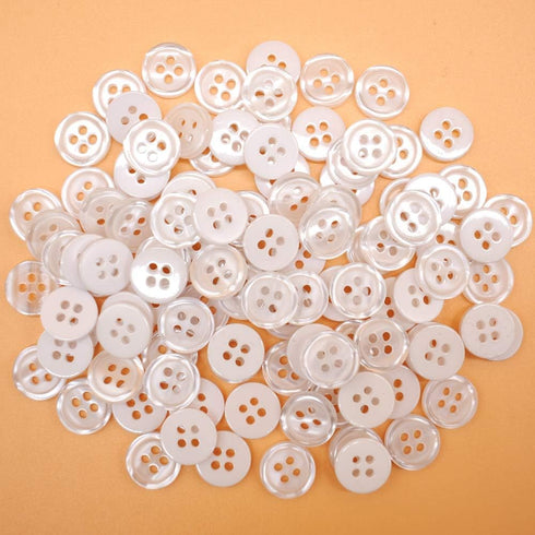 11mm 200Pcs Sewing Shirt Resin Buttons 4 Holes White Faux Pearl Finish...