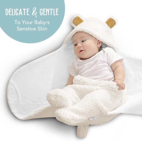 BlueMello Baby Bear Swaddle Blanket | Ultra-Soft Plush Essential for Infants 0-6 Months | Receiving Swaddling Wrap White | Ideal Newborn Registry ...