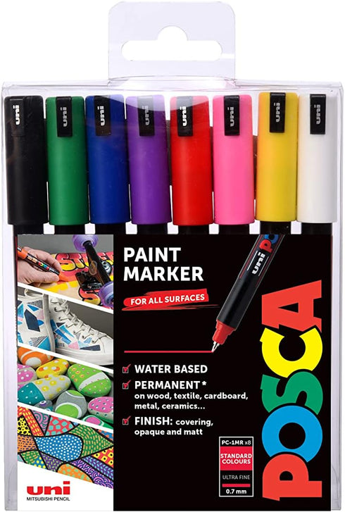 Posca PC-1MR Permanent Marker Paint Pens. Ultra Fine Tip for Art & Crafts. Multi Surface Use On Wood Metal Paper Canvas Cardboard Glass Fabric Cer...
