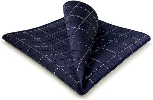 S&W SHLAX&WING Checkered Pocket Squares for Men Dark Blue White Black for Suits...