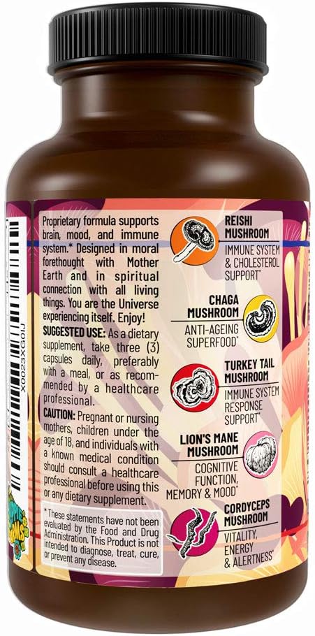 5 Mushrooms Reserve Blend Mushroom Supplement - Lions Mane, Turkey Tail, Reishi, Chaga, Cordyceps - Immune System, Brain, Cognition, Energy, Mood ...