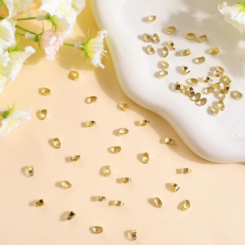 Beebeecraft 1 Box 100Pcs Real 24K Gold Plated Pinch Bail Connector Snap on Bails Dangle Pinch Clip Bail Clasp Pendant Pinch Bails Connector for Je...