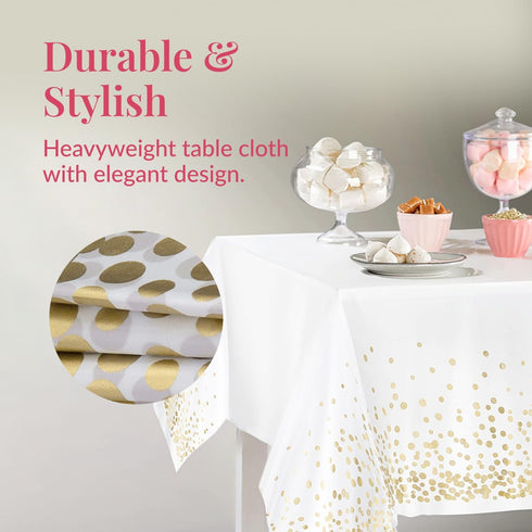 Prestee Rose Gold Plastic Table Cloth Disposable, 4 Pack - 54x108 Inch Rectangle Tablecloths for Wedding and Party - Heavy-Duty, Waterproof Table ...