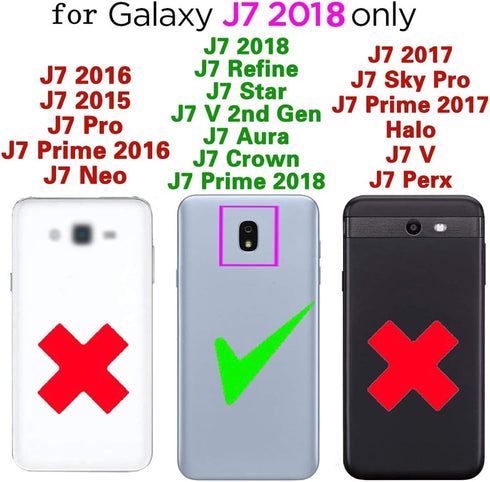 Phone Case for Samsung Galaxy J7 Star J 7 Crown 7J Refine 2018 J7V V 2nd Gen with Tempered Glass Screen Protector Cover Stand Hard Rugged Cell Acc...