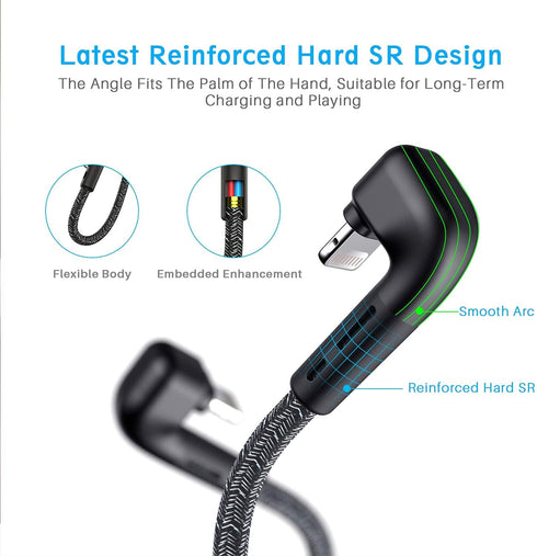 3Pack 90 Degree iPhone Charger 10ft, Apple MFi Certified 10 Feet Lightning Cord Long, Nylon Right Angle 10 Foot Apple iPhone Charging Cable for Ap...