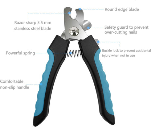 Pet Nail Clippers and Trimmers Set Safety Guard to Avoid Over Cutting Razor Sharp Blades Grooming Tool for All Small Large Dog Cat (Blue/Black)...