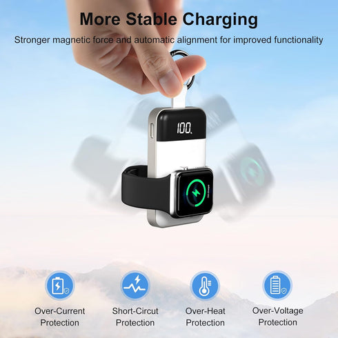 Portable Wireless Charger Compatible for Apple Watch,2000mAh Magnetic iWatch Charger Power Bank Keychain Travel Accessories LED Display for Apple ...