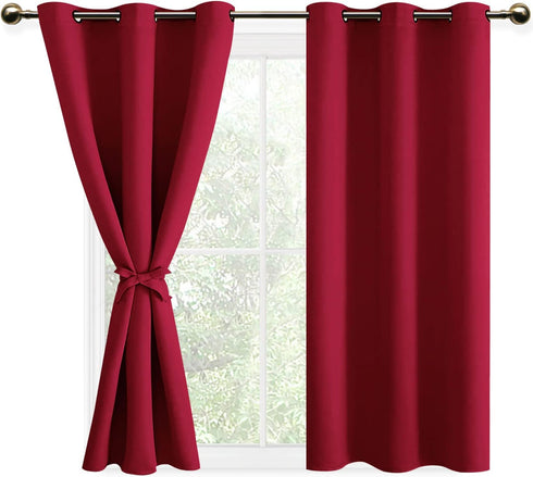 DWCN Blackout Short Curtains with Tiebacks - Thermal Insulated Privacy Protection Grommet Window Curtains for Living Room Bedroom, 38 x 45 inch Le...