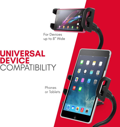 Macally Adjustable Gooseneck Tablet Holder & Phone Clip - Works with Phones & Tablets up to 8” - Flexible Phone Holder & Tablet Mount with Clip On...