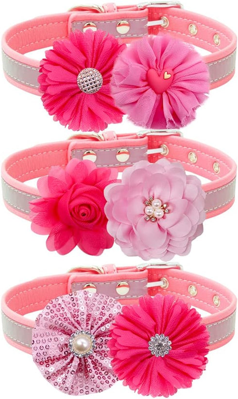 20pcs Pink Rose Red Pet Dog Collar Attachment Flower Bows, Slide Small Dog Collar Bowties, Removable Dog Bowties for Holiday Festival Valentine's ...