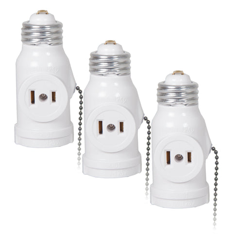 Maxxima Dual Outlet Light Socket Adapter - Featuring Pull Chain, Expands E26 Standard Bulb Socket into 2 Electrical Outlets, Ideal for Workshops, ...