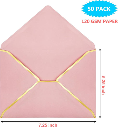 5x7 Envelopes for Invitations with Gold Border, 50 Pack A7 Envelopes with V-Flap, Self Seal Greeting Card Gift Card Envelopes Invitation Envelopes...