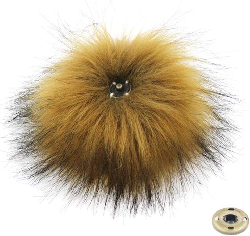 Furling Pompoms 12pcs Fluffy Faux Raccoon Fur Pompoms with Press Button for Knitted Hats Scarves Accessories 5.5 Inches(Camel)...