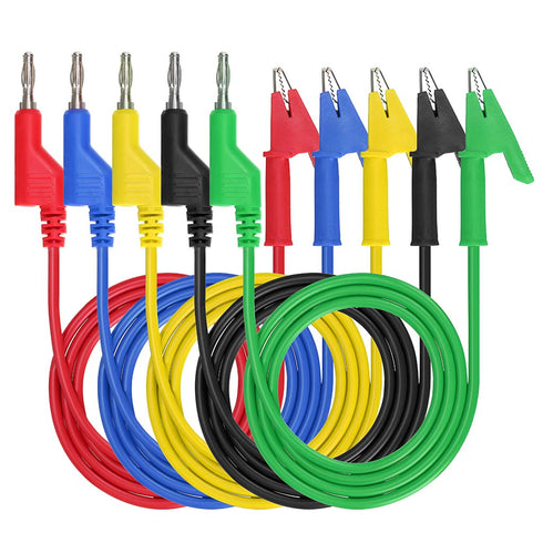 Sumnacon Multimeter Banana Plug to Crocodile Alligator Clip Test Probe, 5PCS 4mm Stackable Colorful Silicone Banana Plug to Alligator Clip Test Pr...