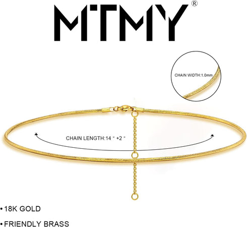 MTMY Gold Snake Chain Choker Necklace,18K Gold Plated Dainty Herringbone Necklace Delicate Fashion Choker Necklace Jewelry for Women...