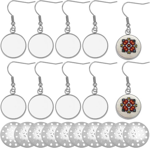 FREEBLOSS 40Pcs Unfinished Earrings Blanks Earring Trays Set Embroidery Earring Pendants Earring Pendant Base for Needlepoint with Metal Mesh Earr...