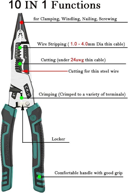 Wire Stripper, 10 in 1 Wire Strippers Tool with Stripping Cutting and Crimping for Electrician Working Efficiency...