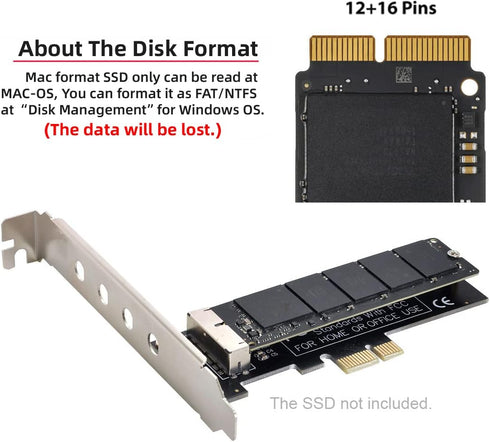 Cablecc PCI Express PCI-E 1X to 12+16Pin 2013-2017 Mac Pro Air SSD Convert Card for A1493 A1502 A1465 A1466...