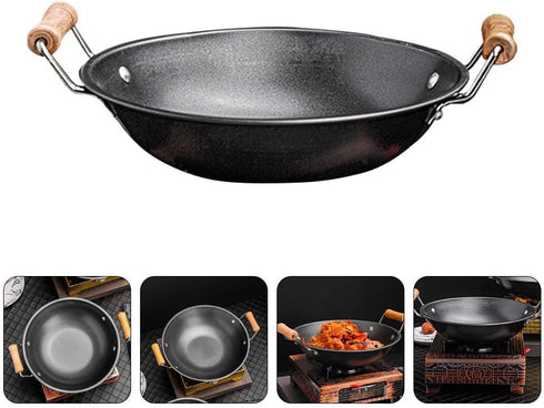 Small Iron Pot Camping Cooking Pot Stainless Steel Wok Kitchen Metal Pot Stainless Steel Pot Dry Pot Cooking Tool Wok for Stove Dual Handle Wok St...