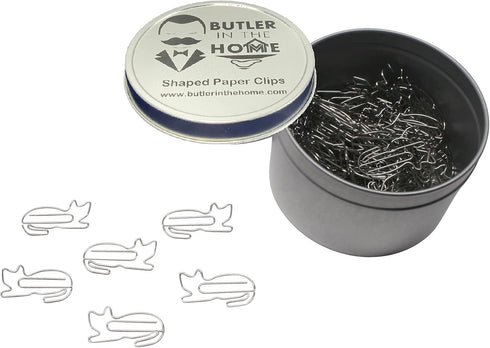 Animal Cat Shaped Paper Clips in Silver Tin and Gift Box Great for Paper Clip Collectors or Animal Lovers (Silver 100 Count)...