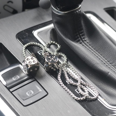 Creative Hanging Dice with Dots Car Metal Pendant Rear View Mirrors Charms Ornament (Silver)...