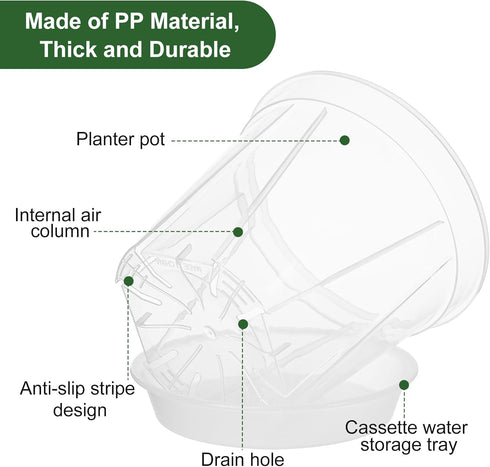 Plant Pots for Indoor Plants, 6 Pack 6.4/5.5/4.7in Clear Plastic Planter with Drainage Holes and Saucers for Orchid, African Violet, Spider Plant,...