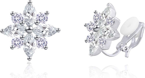 YOQUCOL Flower Snowflake Shape Cubic Zirconia Crystal Clip On Earrings CZ Not Pierced Ear Jewelry For Women...