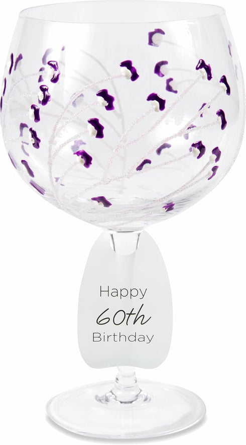 Pavilion Gift Company Pavilion-Purple Sprout-24 Oz Wine Removable Happy 60th Bir Hand Decorated Glass, 24 oz...