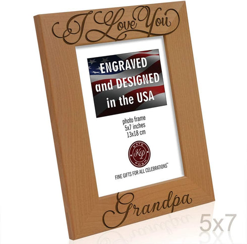KATE POSH I Love You Grandpa, Grandparent's Day, Best Grandpa Ever, Grandpa & Me, Engraved Natural Wood Picture Frame from Granddaughter, Grandson...